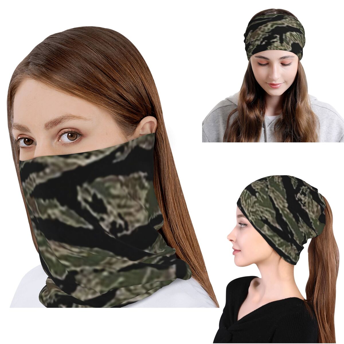 Knit Beanie Hat Warm - Tiger Stripe Camouflage Military Camo Bandana