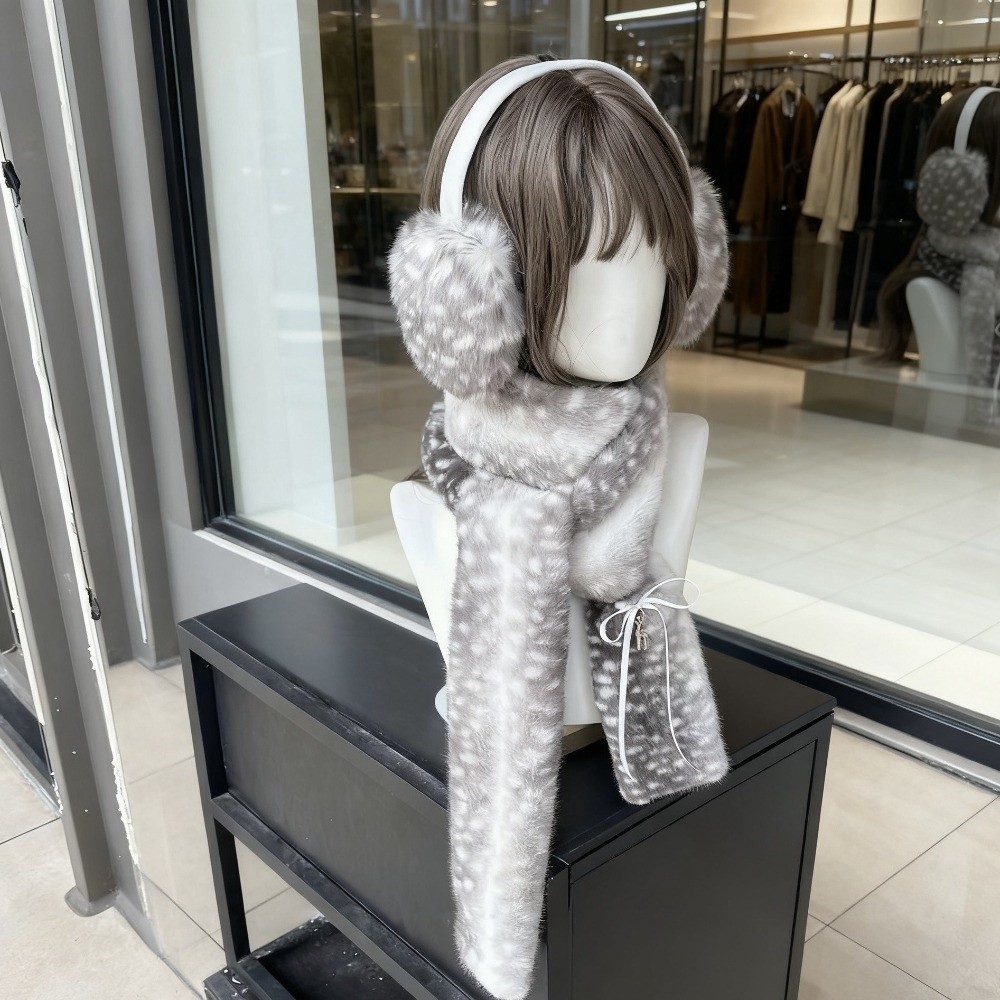 Kawaii Deer Print Scarf Winter - Earmuffs Foldable 评论和价格