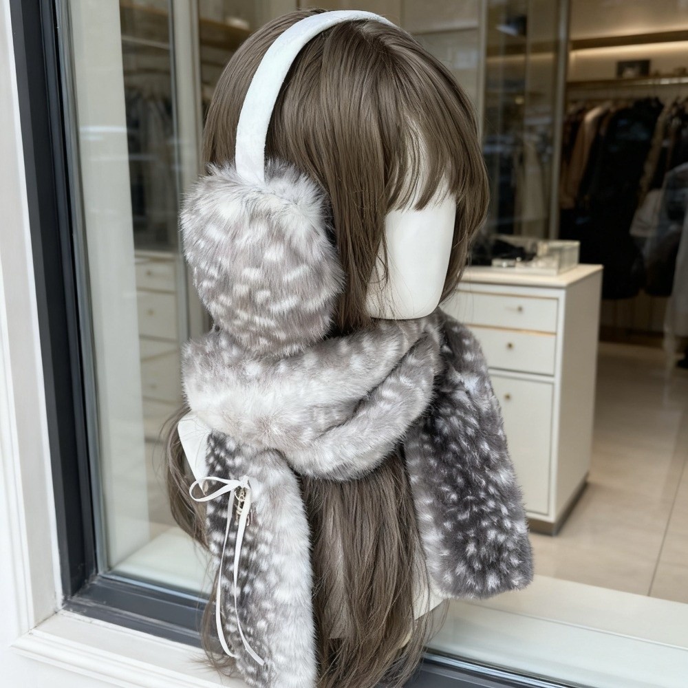 Kawaii Deer Print Scarf Winter - Earmuffs Foldable 评论和价格