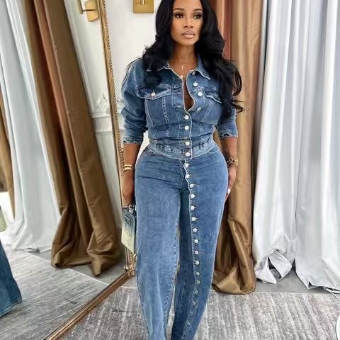 Jeans Suit Women Denim 2 Piece - Down Jacket Packable 评论和价格