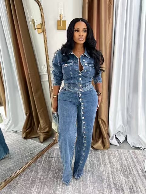 Jeans Suit Women Denim 2 Piece - Down Jacket Packable 评论和价格
