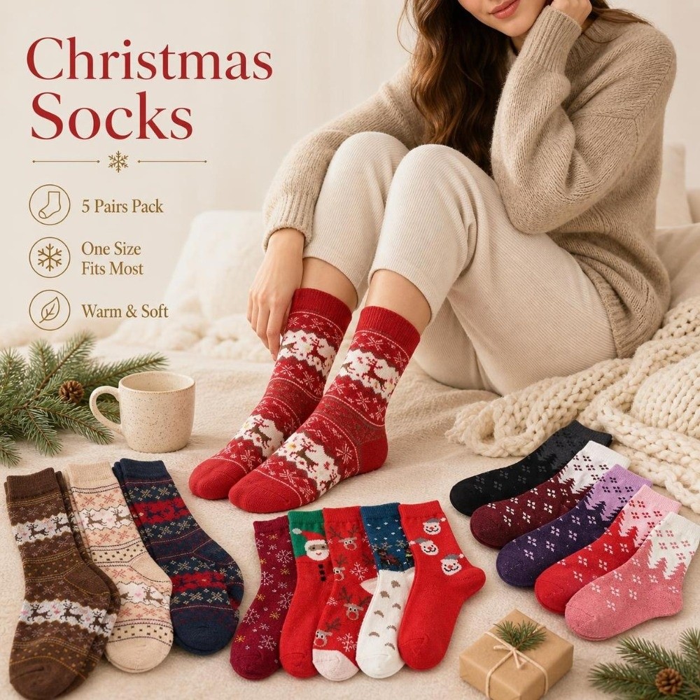 5pairs Thickened Christmas Rei - Thermal Sock Wool 评论和价格