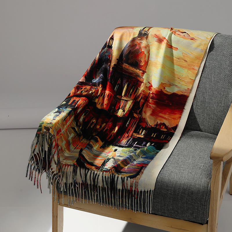 Luxury Brand Oil Painting Cash - Wool Scarf Men 评论和价格